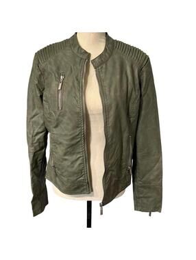 JouJou Green Faux Leather Moto Jacket Size L